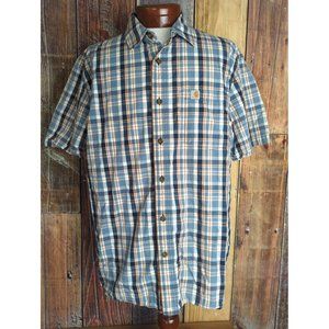 Carhartt Mens Relaxed Fit Cotton Plaid Shirt Button Up Short Sleeve Blue Size XL